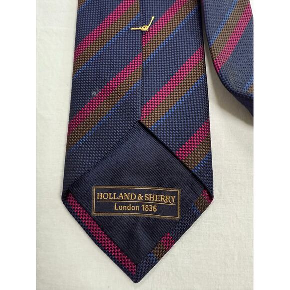 Holland & Sherry London Silk Tie Purple Blue Green Striped London Made in USA - Picture 3 of 6